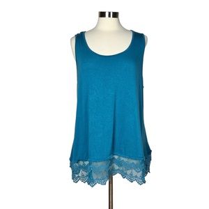 MERI SKYE Blue Tank Top with Lace Trim